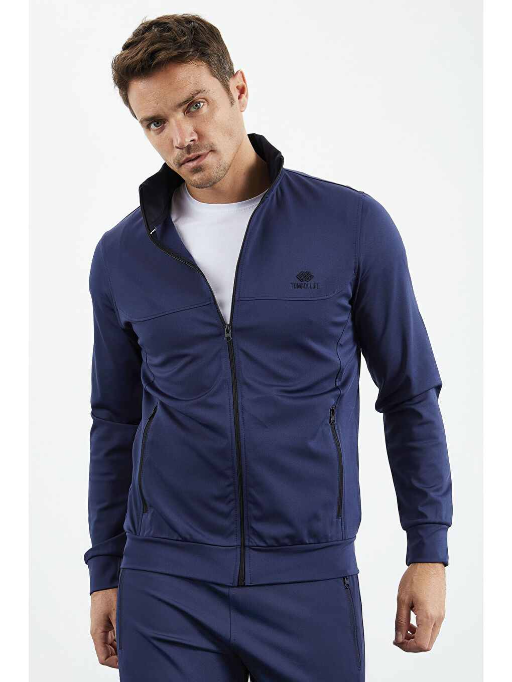 İndigo Dik Yaka Fermuarlı Standart Kalıp Manşetli Erkek Eşofman Takım - 85160-2