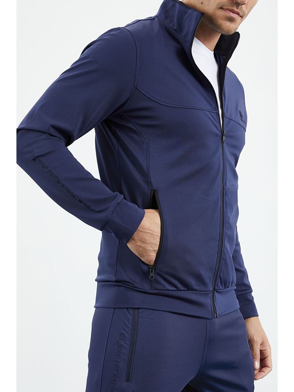 İndigo Dik Yaka Fermuarlı Standart Kalıp Manşetli Erkek Eşofman Takım - 85160-4