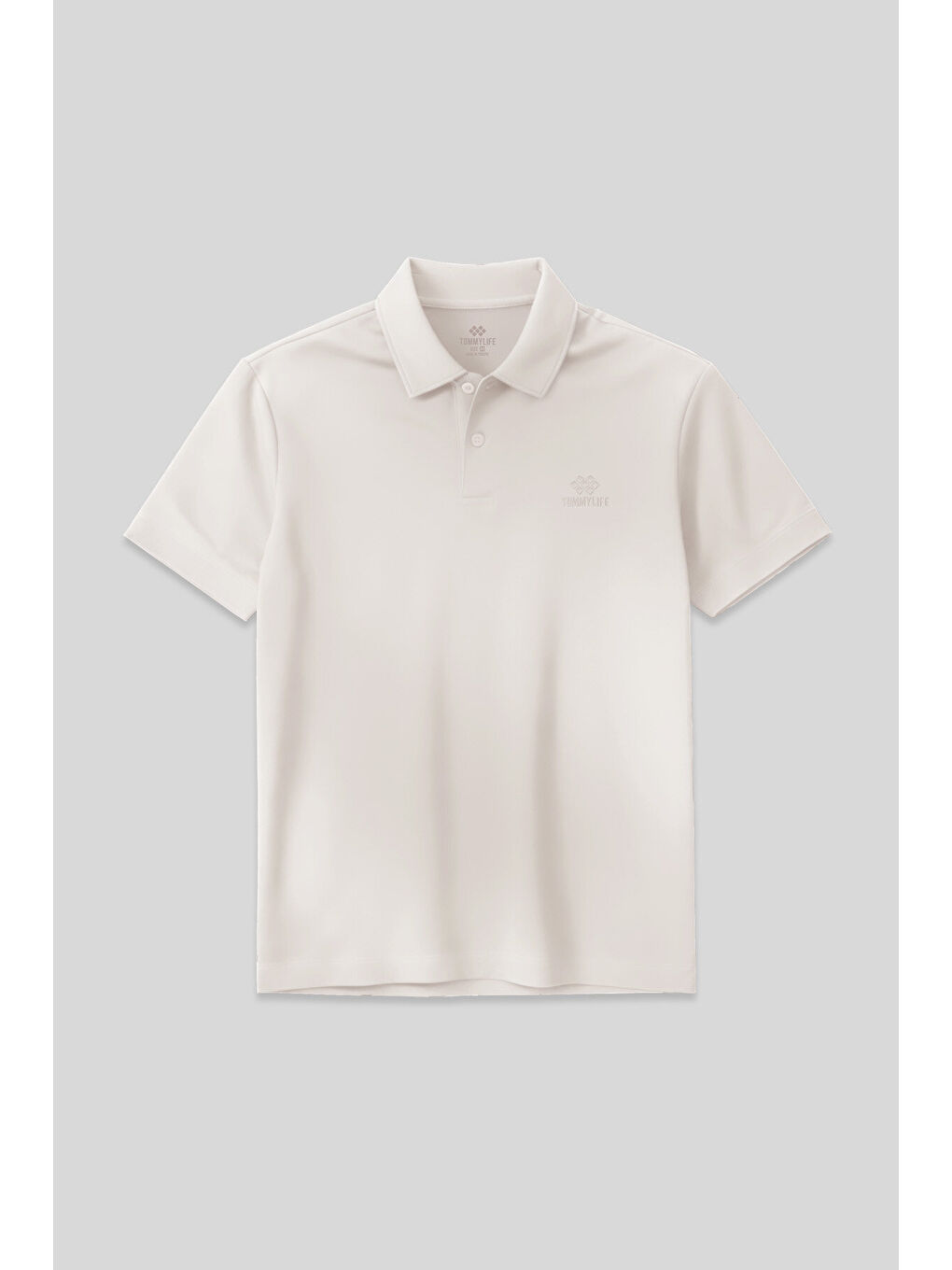 Ekru Basic Logolu Standart Kalıp Triko Polo Yaka Erkek Tişört - 87748