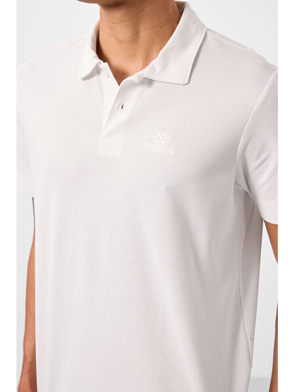 Ekru Basic Logolu Standart Kalıp Triko Polo Yaka Erkek Tişört - 87748-3