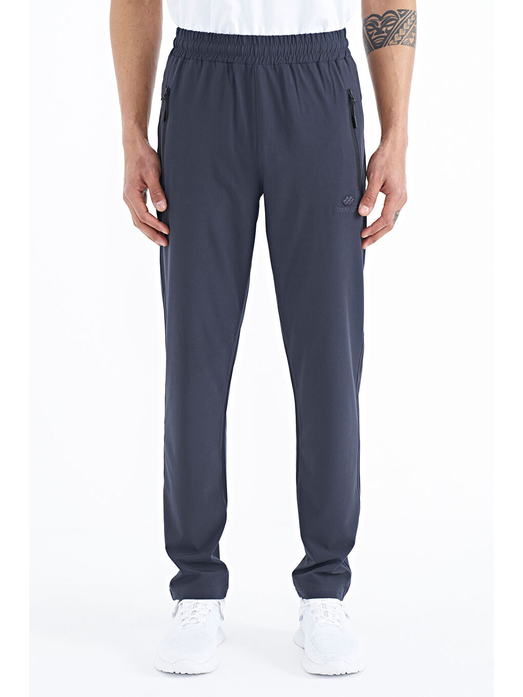 Antrasit Erkek Fermuarlı Üç Cepli Standart Kalıp Klasik Paça Eşofman Alt - 84768-1