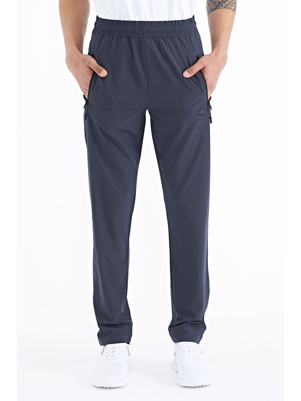 Antrasit Erkek Fermuarlı Üç Cepli Standart Kalıp Klasik Paça Eşofman Alt - 84768-2