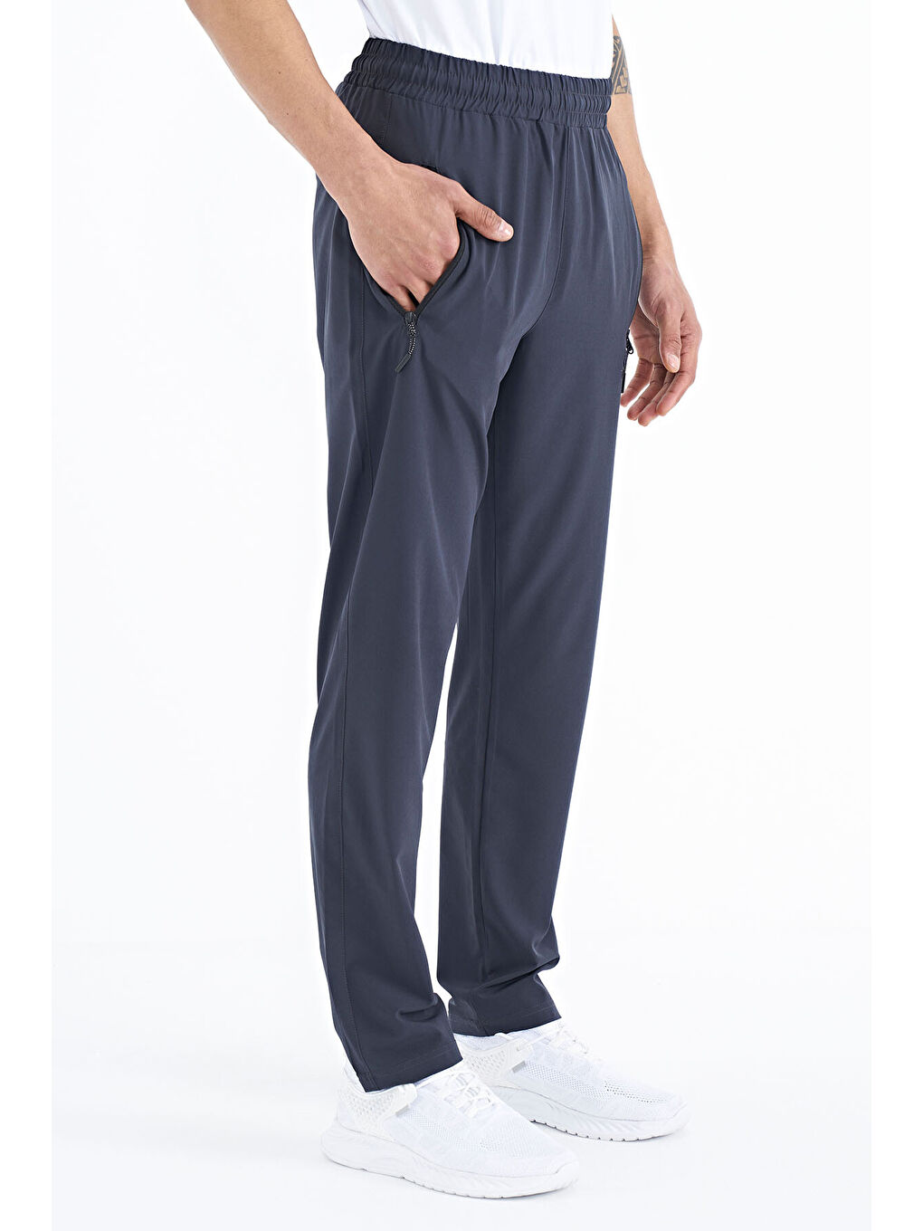 Antrasit Erkek Fermuarlı Üç Cepli Standart Kalıp Klasik Paça Eşofman Alt - 84768-3