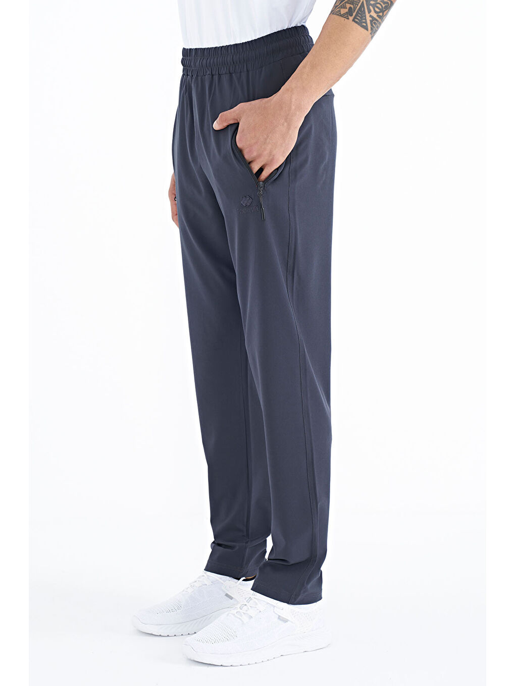 Antrasit Erkek Fermuarlı Üç Cepli Standart Kalıp Klasik Paça Eşofman Alt - 84768-4