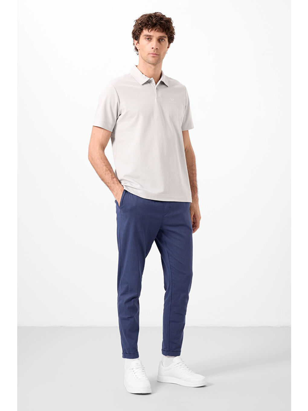 Bej Taş Basic Logolu Standart Kalıp Triko Polo Yaka Erkek Tişört - 87748-2