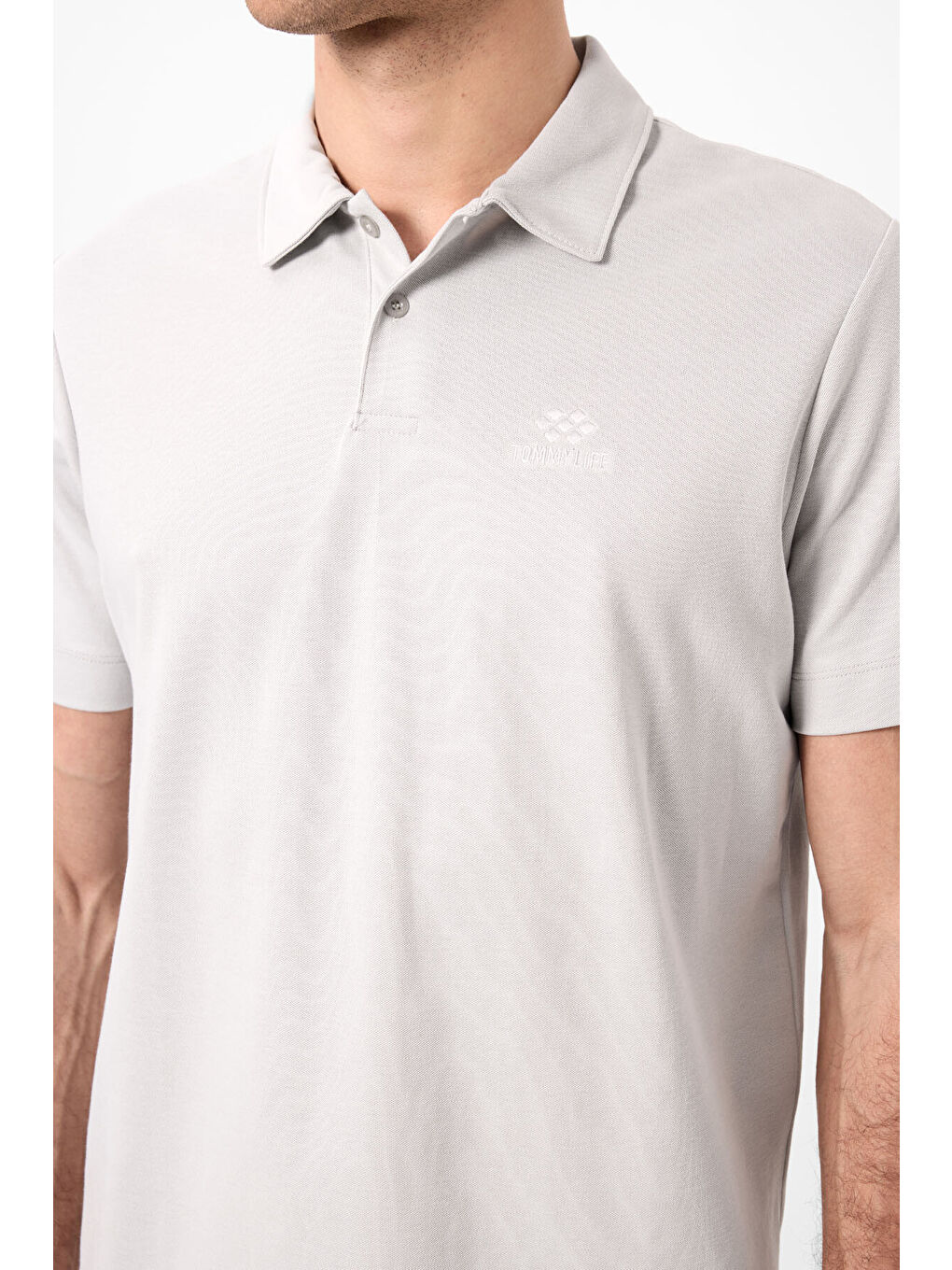 Bej Taş Basic Logolu Standart Kalıp Triko Polo Yaka Erkek Tişört - 87748-4