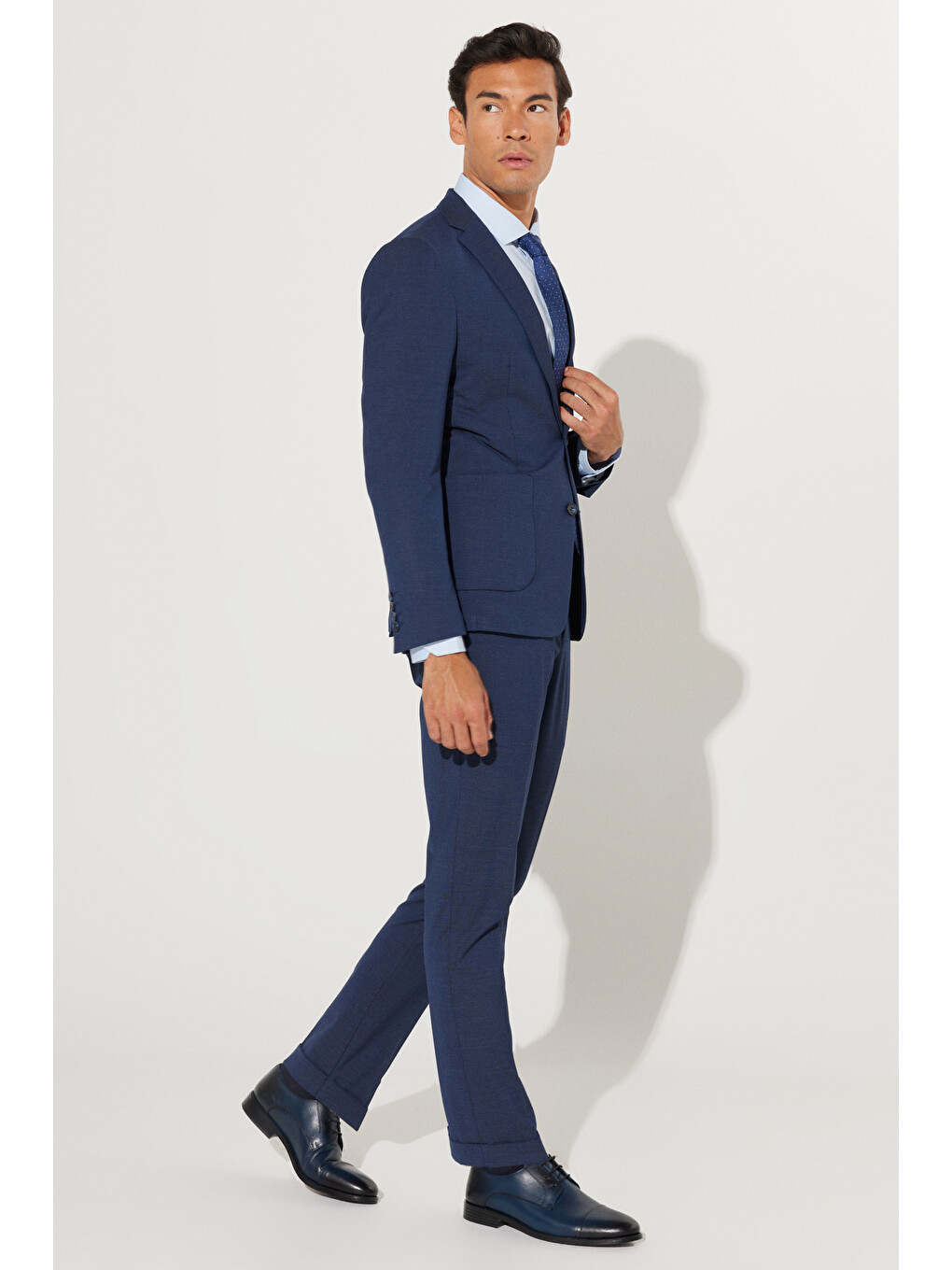Erkek Lacivert Ekstra Slim Fit Dar Kesim Mono Yaka Desenli Takım Elbise-1