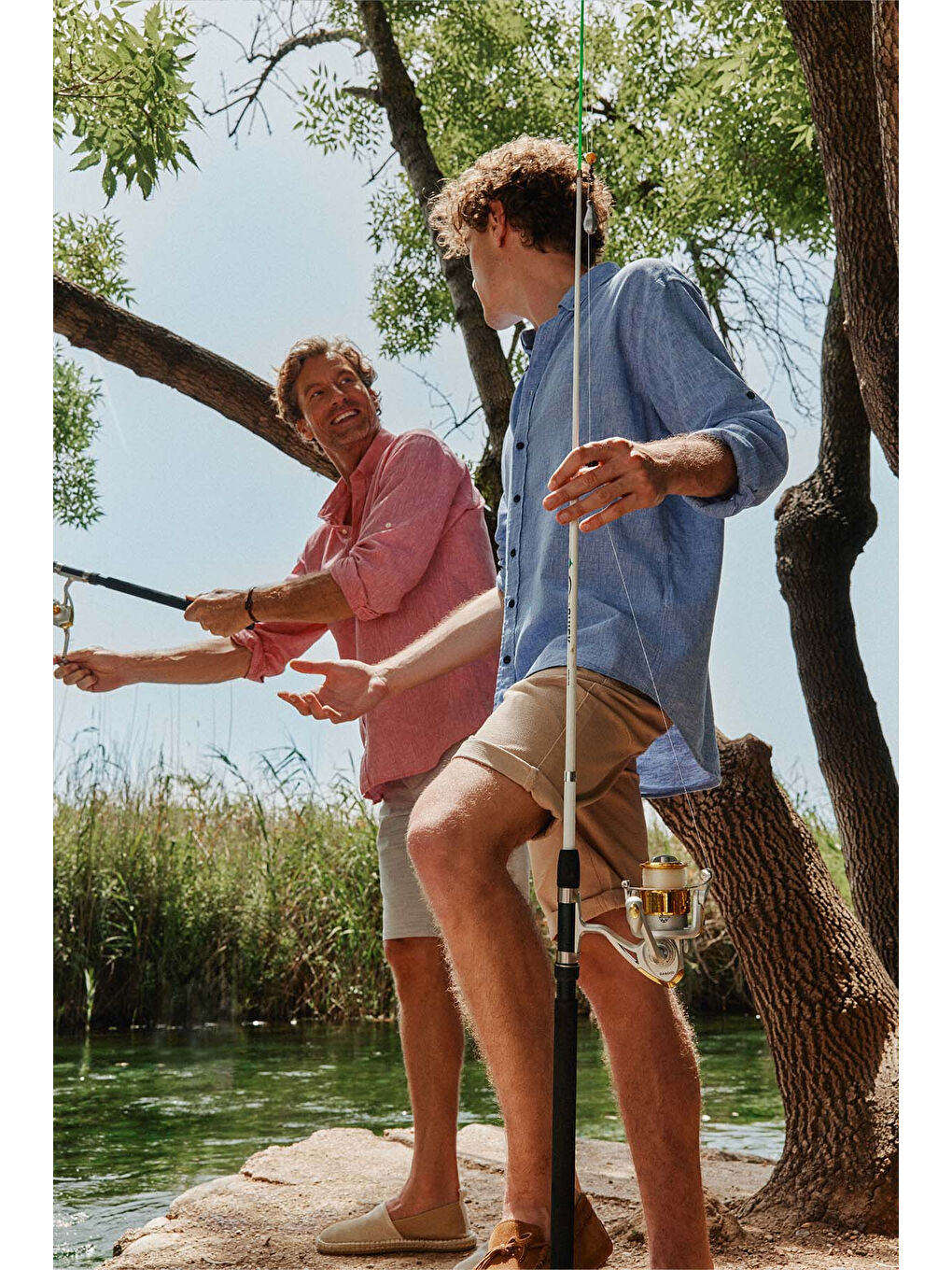 Erkek Fuşya Comfort Fit Rahat Kesim Düğmeli Yaka Casual Keten Gömlek-2