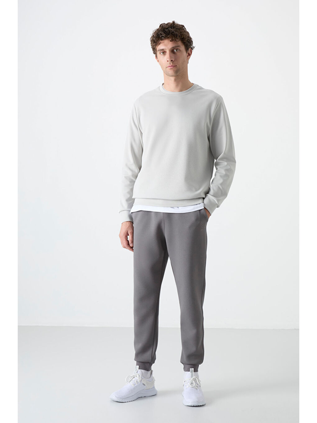 Bej Taş Basic O Yaka Rahat Form Erkek Sweatshirt - 88053-2