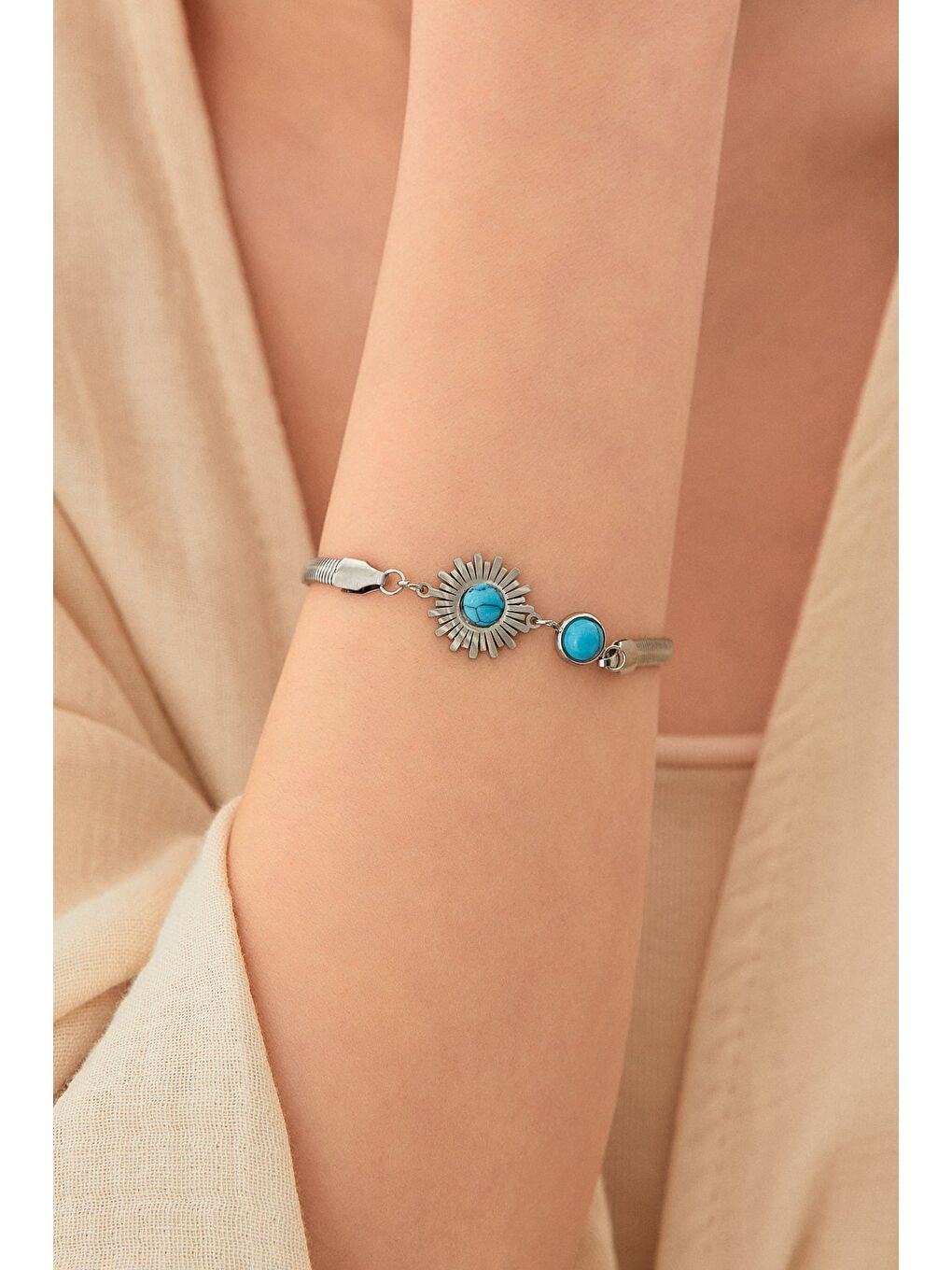 Mavi Kalpli İtalyan Zincir Çelik Bileklik-1