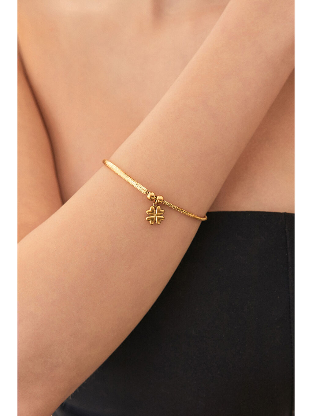 Sarı Sallantılı Taşlı Çelik Bileklik-1