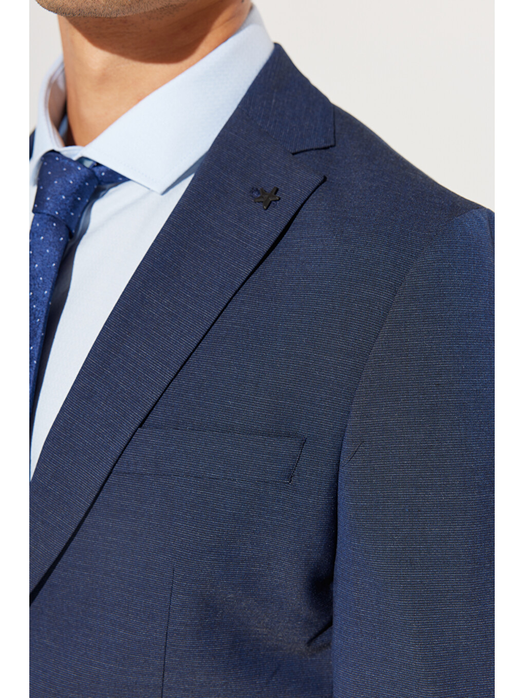 Erkek Lacivert Ekstra Slim Fit Dar Kesim Mono Yaka Desenli Takım Elbise-5