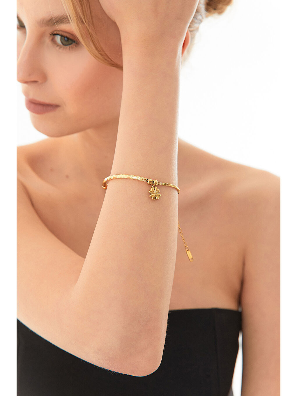 Sarı Sallantılı Taşlı Çelik Bileklik-2