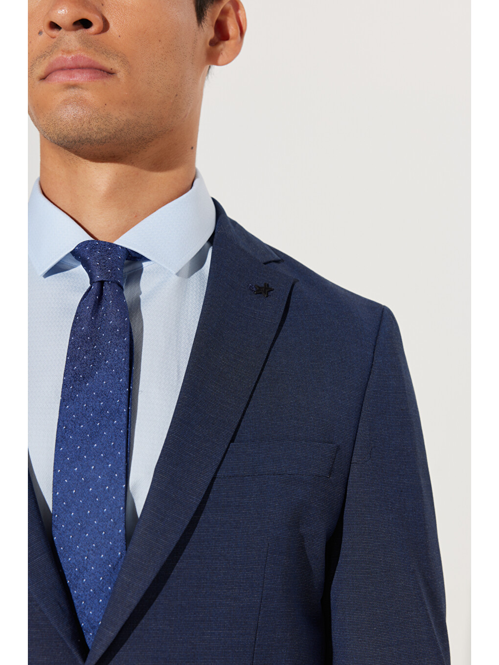 Erkek Lacivert Ekstra Slim Fit Dar Kesim Mono Yaka Desenli Takım Elbise-6