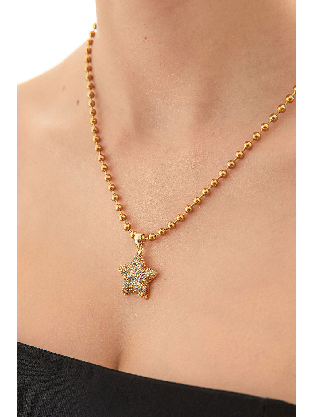 Sarı Kalpli Dorika Zincir Çelik Kolye-1