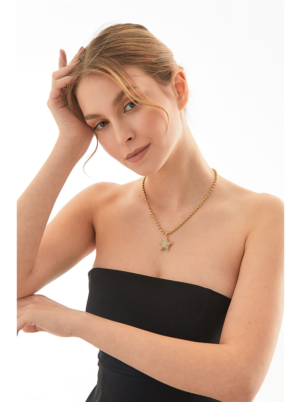 Sarı Kalpli Dorika Zincir Çelik Kolye-2