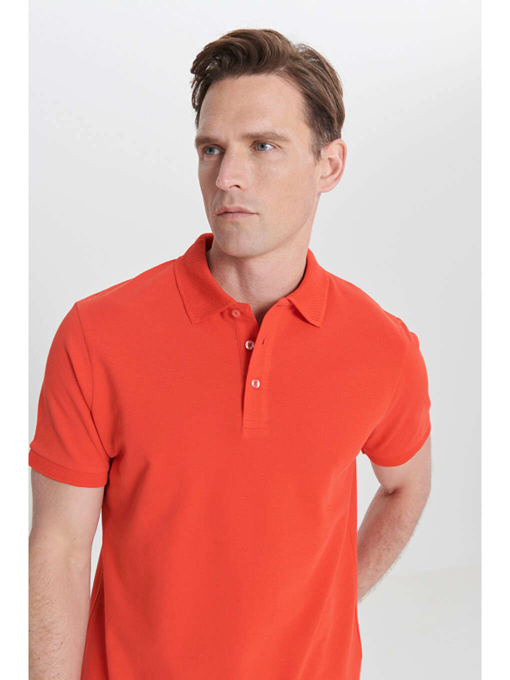 Kırmızı Erkek Nar Çiçeği Slim Fit Dar Kesim Polo Yaka %100 Pamuk Kısa Kollu Tişört-6