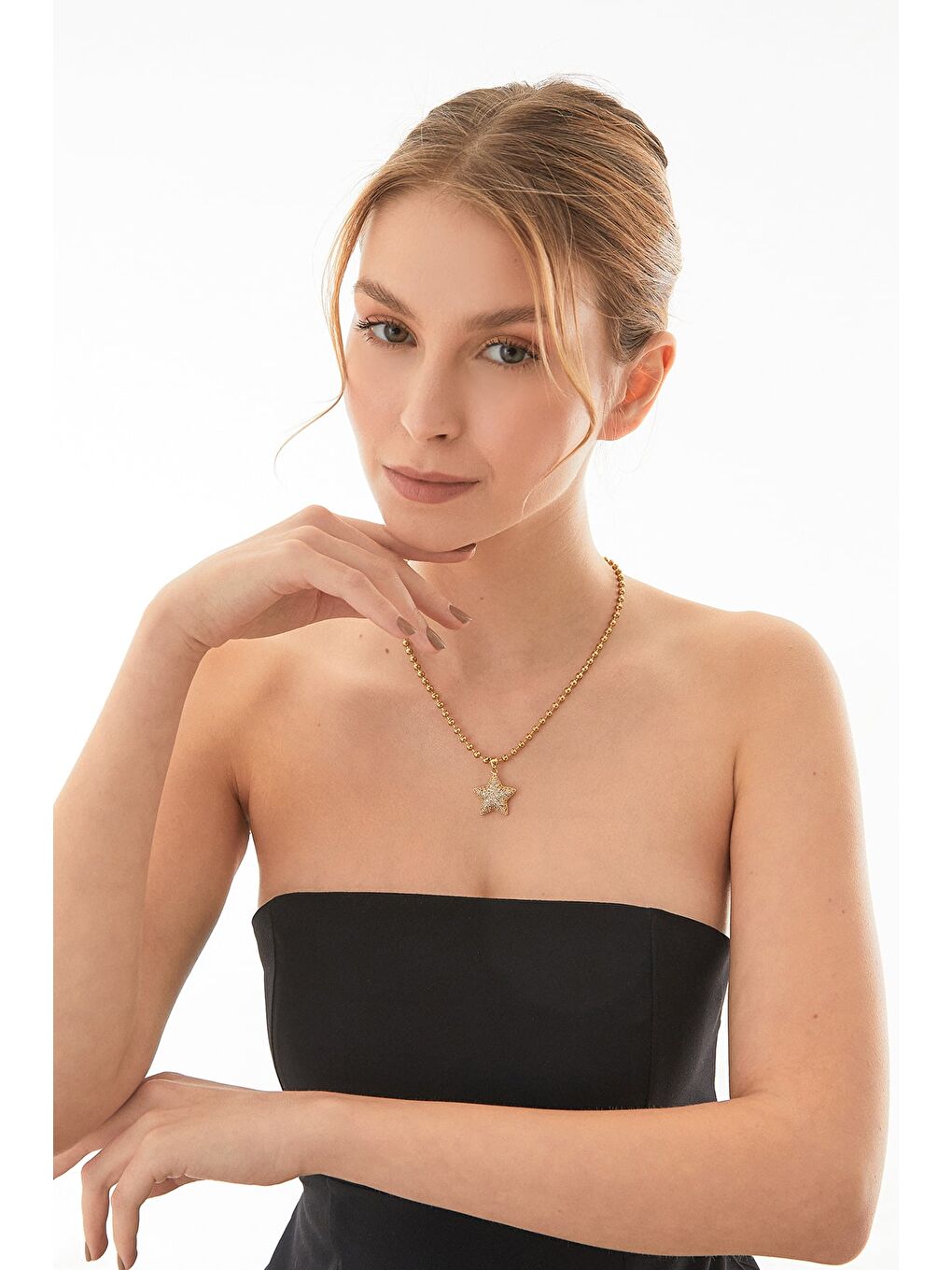 Sarı Kalpli Dorika Zincir Çelik Kolye-3