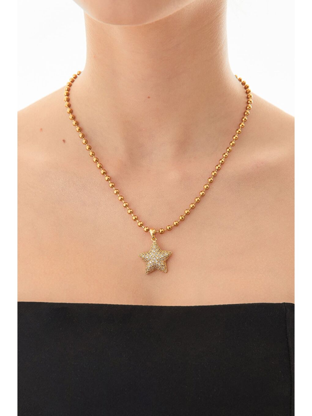 Sarı Kalpli Dorika Zincir Çelik Kolye-4