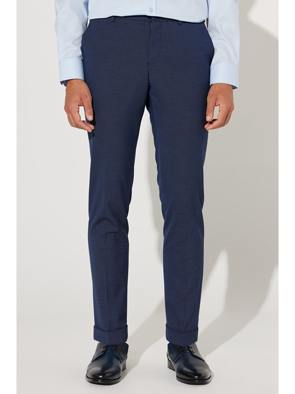 Erkek Lacivert Ekstra Slim Fit Dar Kesim Mono Yaka Desenli Takım Elbise-7