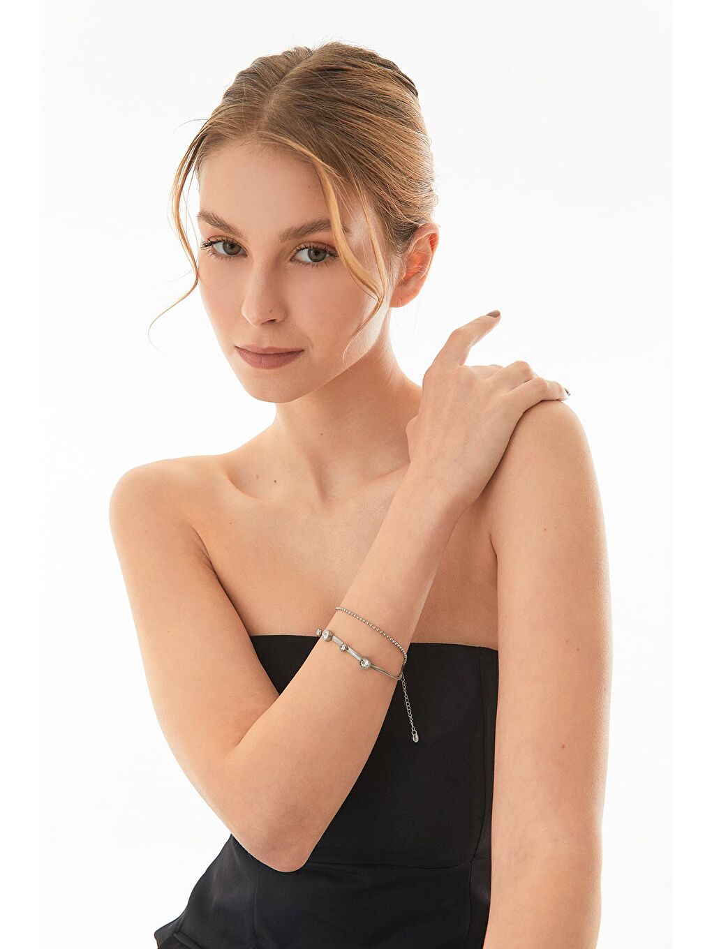 Gri Taşlı Çiçekli İtalyan Zincir Çelik Bileklik-4