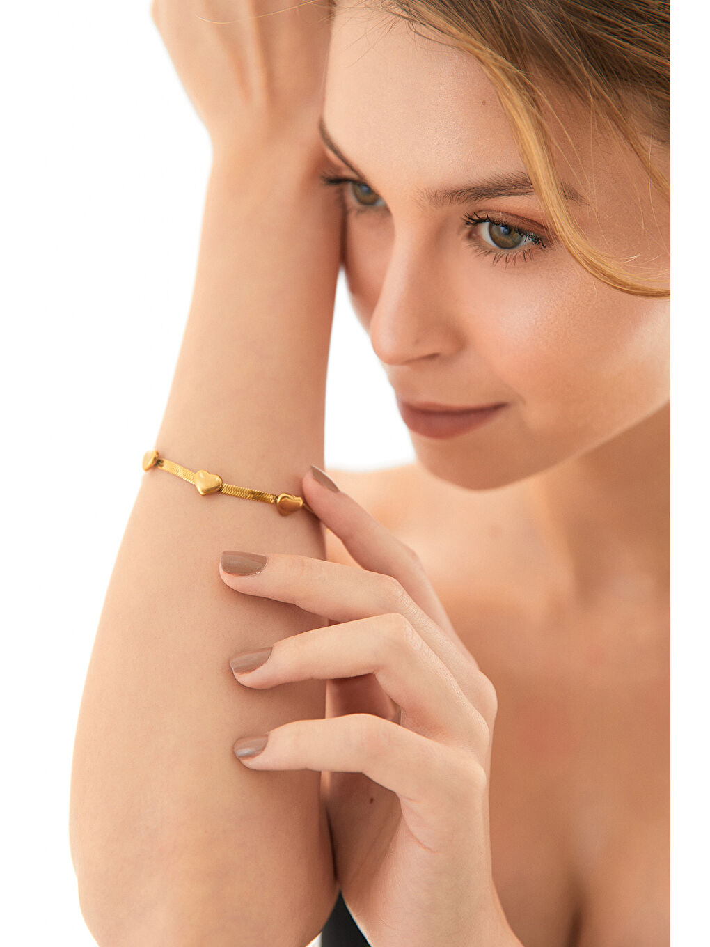 Sarı Taşlı Çiçekli İtalyan Zincir Çelik Bileklik-2