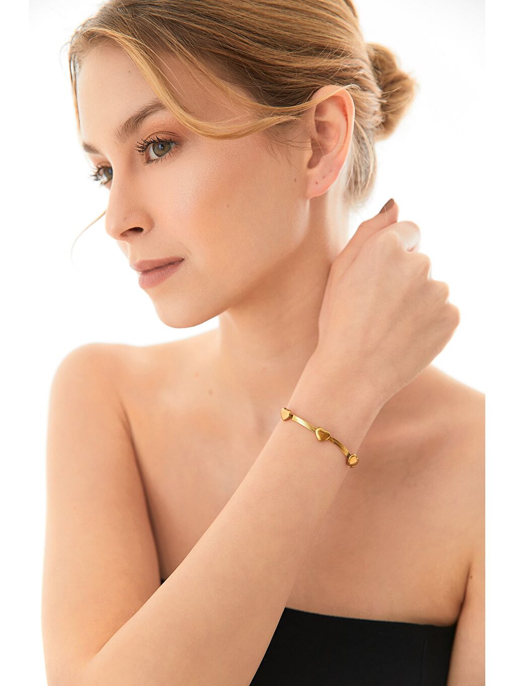 Sarı Taşlı Çiçekli İtalyan Zincir Çelik Bileklik-4