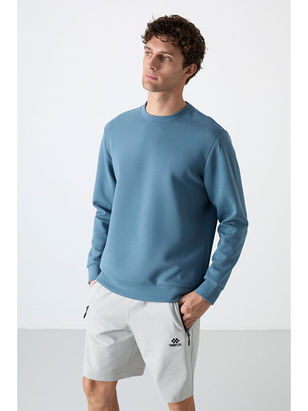 Orman Yeşili Basic Bisiklet Yaka Rahat Form Erkek Sweatshirt - 88053-1