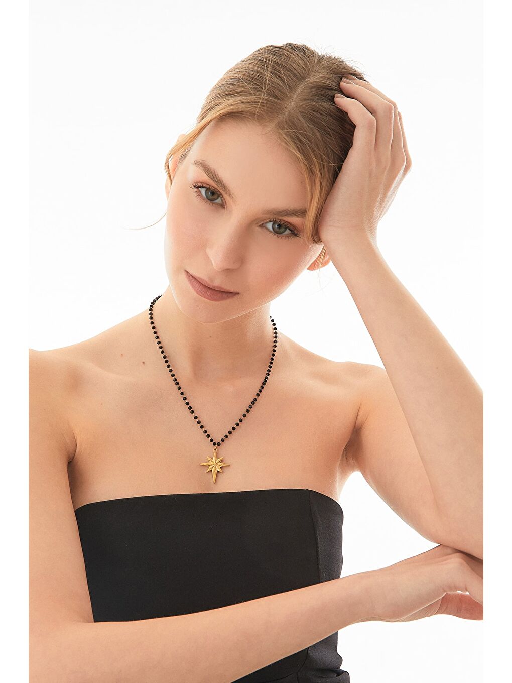 Sarı Kalpli Dorika Zincir Çelik Kolye-2