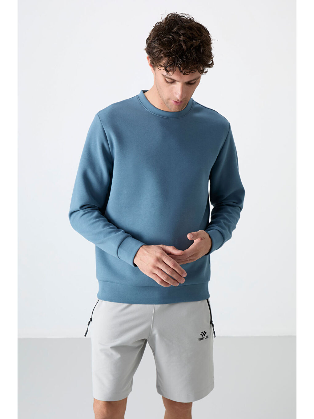 Orman Yeşili Basic Bisiklet Yaka Rahat Form Erkek Sweatshirt - 88053-4