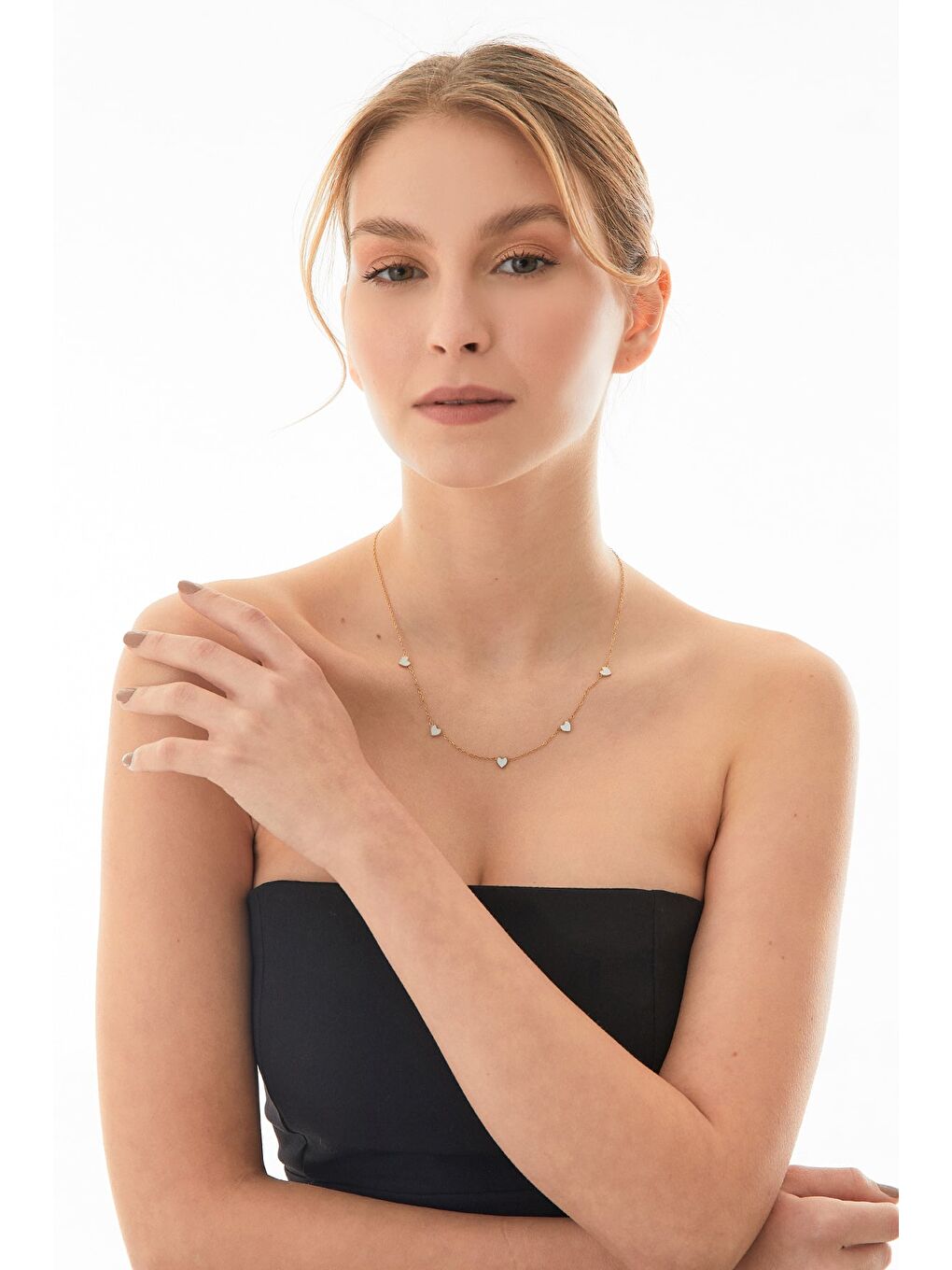 Beyaz Taşlı Açılabilir Yonca Çelik Kolye-2