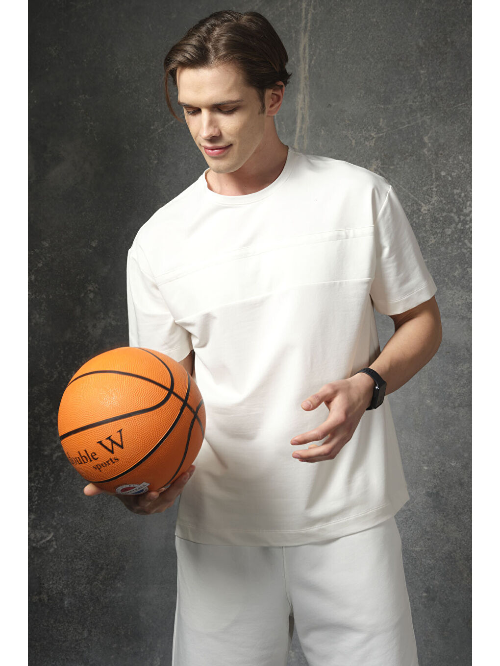 Ekru Pamuklu Kalın Yumuşak Dokulu Oversize Fit Basic Erkek Tişört - 88378-1