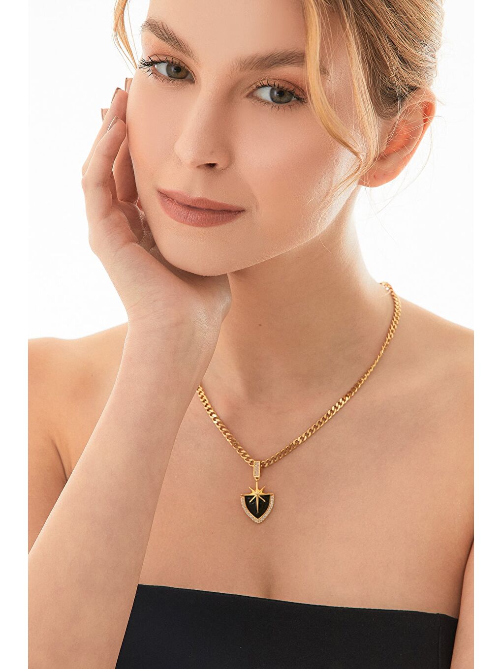 Sarı Dikdörtgen Plaka Çelik Kolye-3