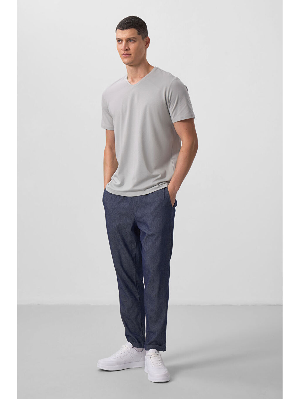 Bej Taş Basic Kısa Kol Standart Kalıp V Yaka Erkek Tişört - 87912-1