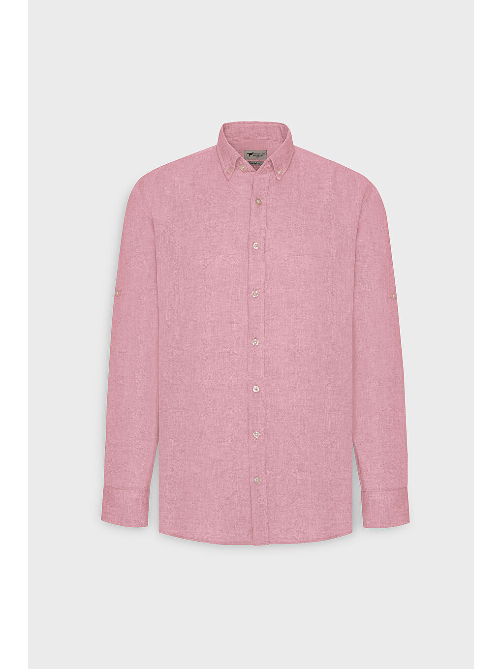 Erkek Fuşya Comfort Fit Rahat Kesim Düğmeli Yaka Casual Keten Gömlek-9