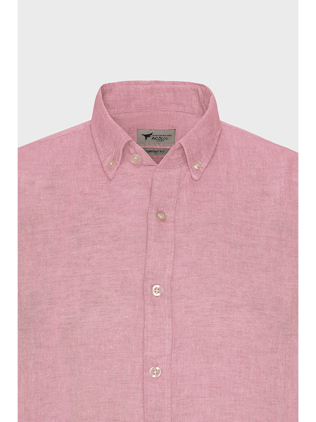 Erkek Fuşya Comfort Fit Rahat Kesim Düğmeli Yaka Casual Keten Gömlek-10