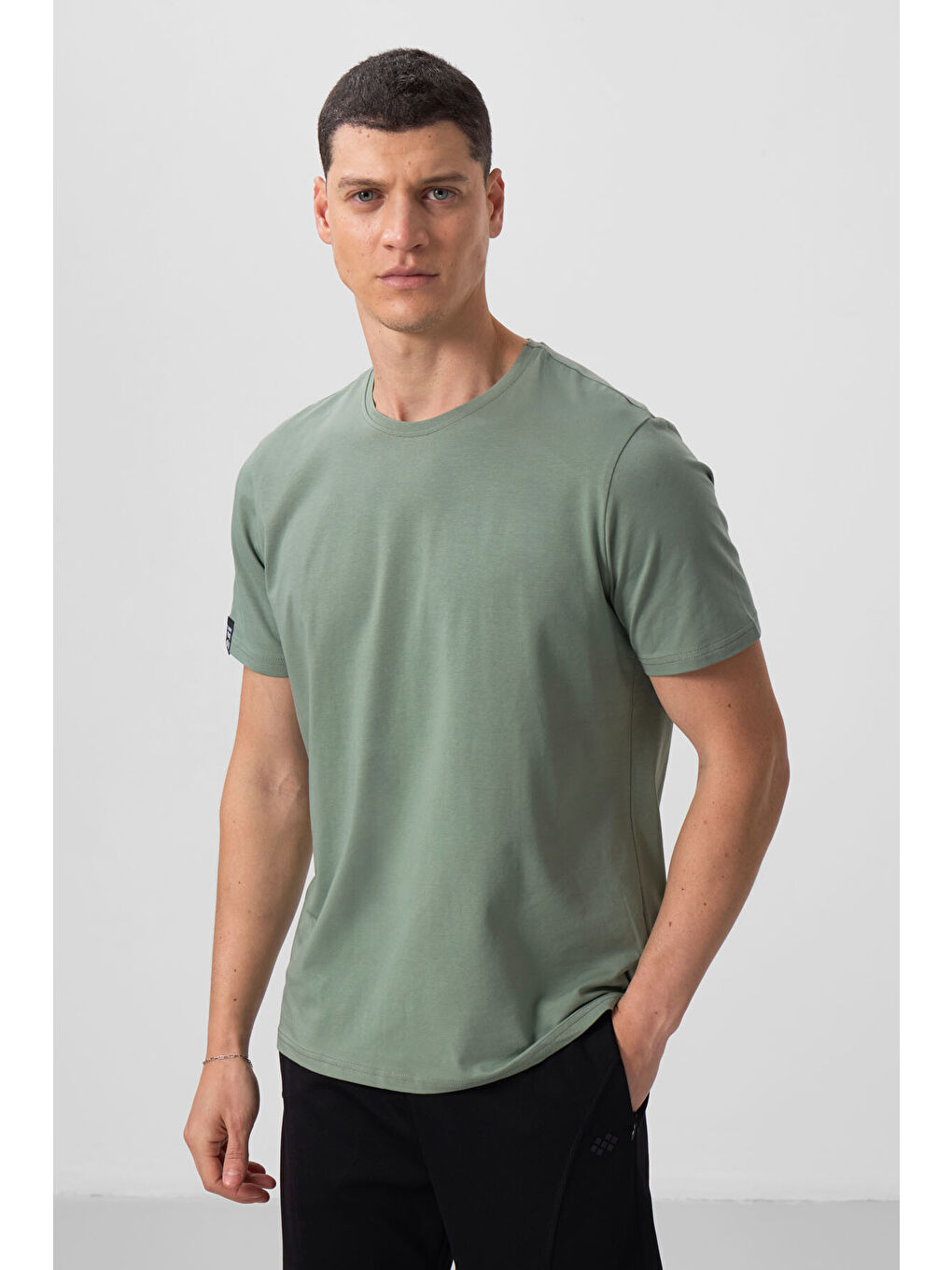 Kahverengi Açık Yeşil Erkek Basic Kısa Kol Standart Kalıp O Yaka Büyük Beden Tişört - 87911