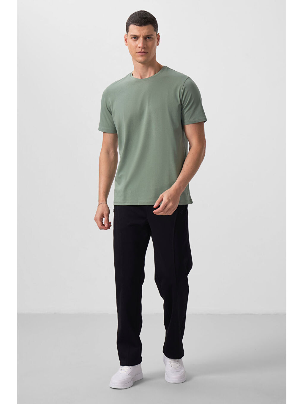 Kahverengi Açık Yeşil Erkek Basic Kısa Kol Standart Kalıp O Yaka Büyük Beden Tişört - 87911-1