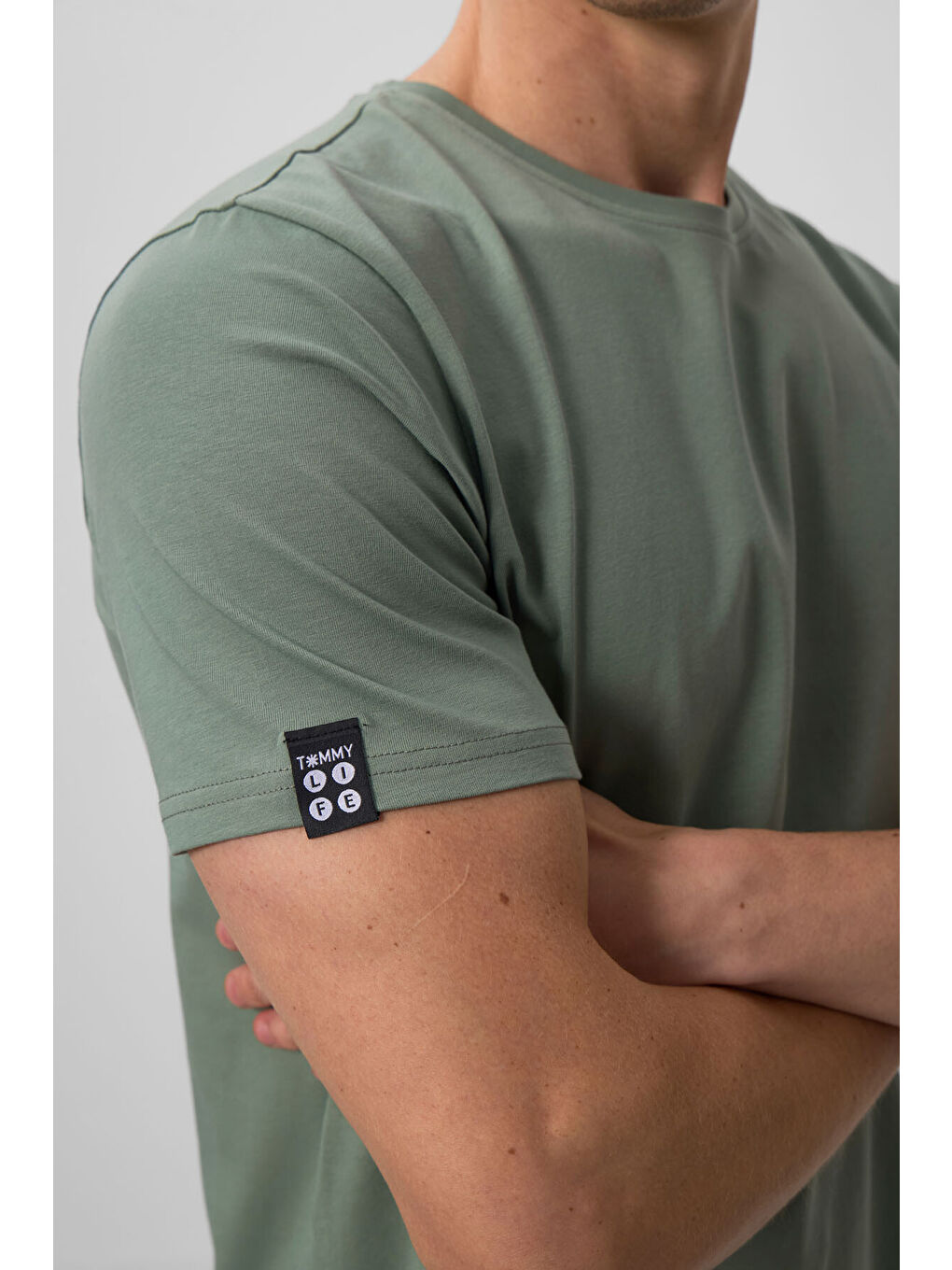 Kahverengi Açık Yeşil Erkek Basic Kısa Kol Standart Kalıp O Yaka Büyük Beden Tişört - 87911-2