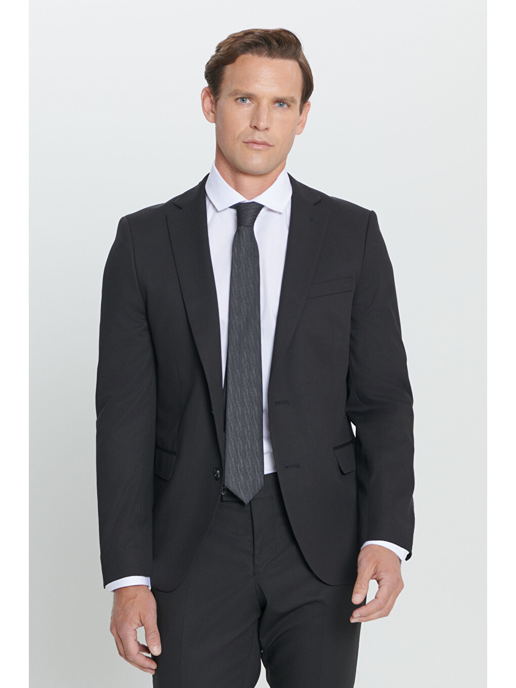 Erkek Siyah Slim Fit Dar Kesim Mono Yaka Takım Elbise-4