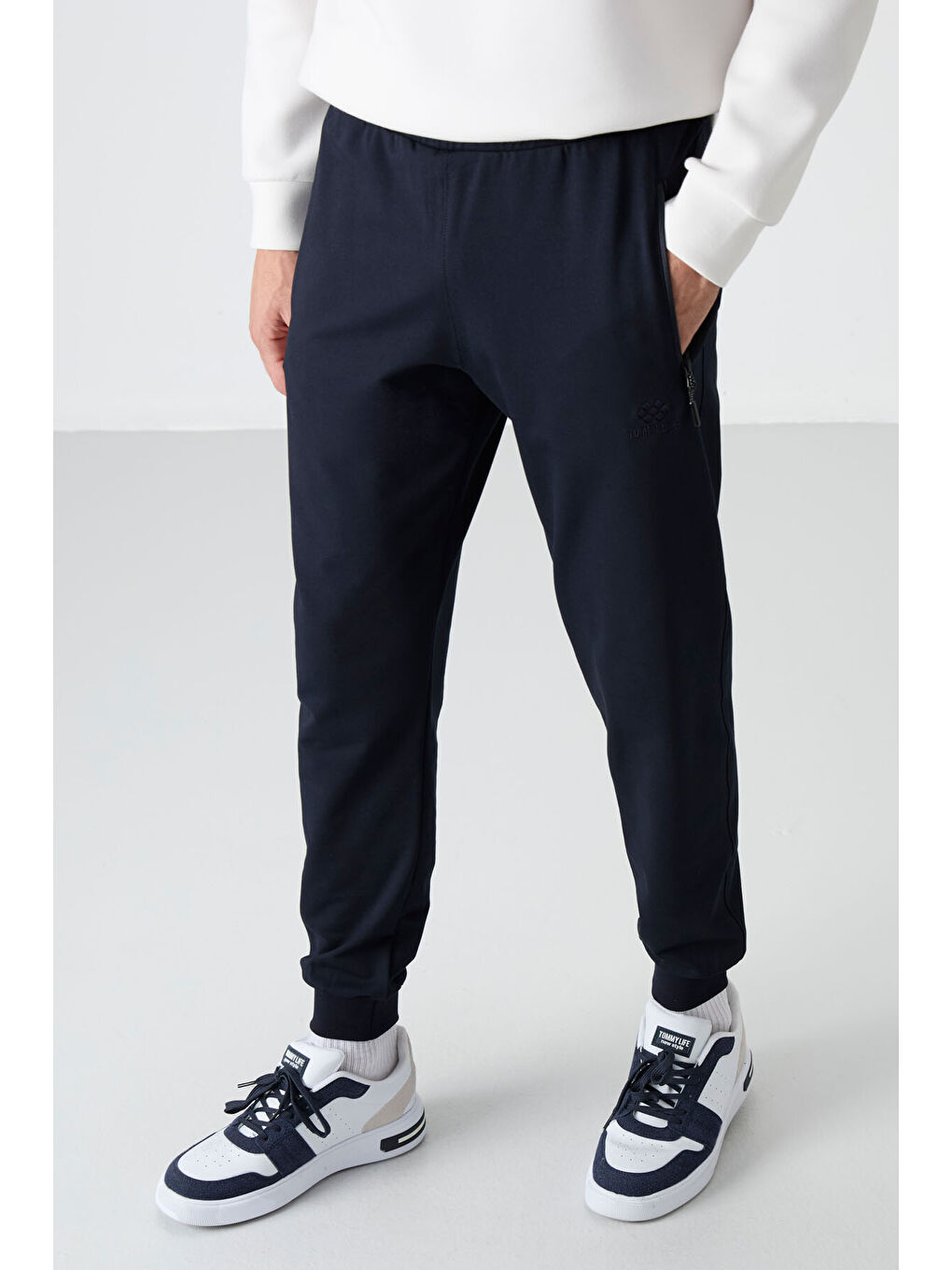 Lacivert Air Baskılı Fermuar Cepli Standart Kalıp Erkek Jogger Eşofman Altı- 84587