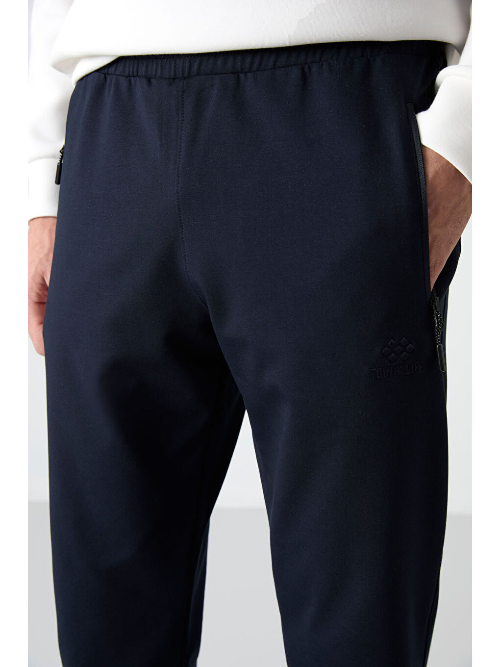 Lacivert Air Baskılı Fermuar Cepli Standart Kalıp Erkek Jogger Eşofman Altı- 84587-2