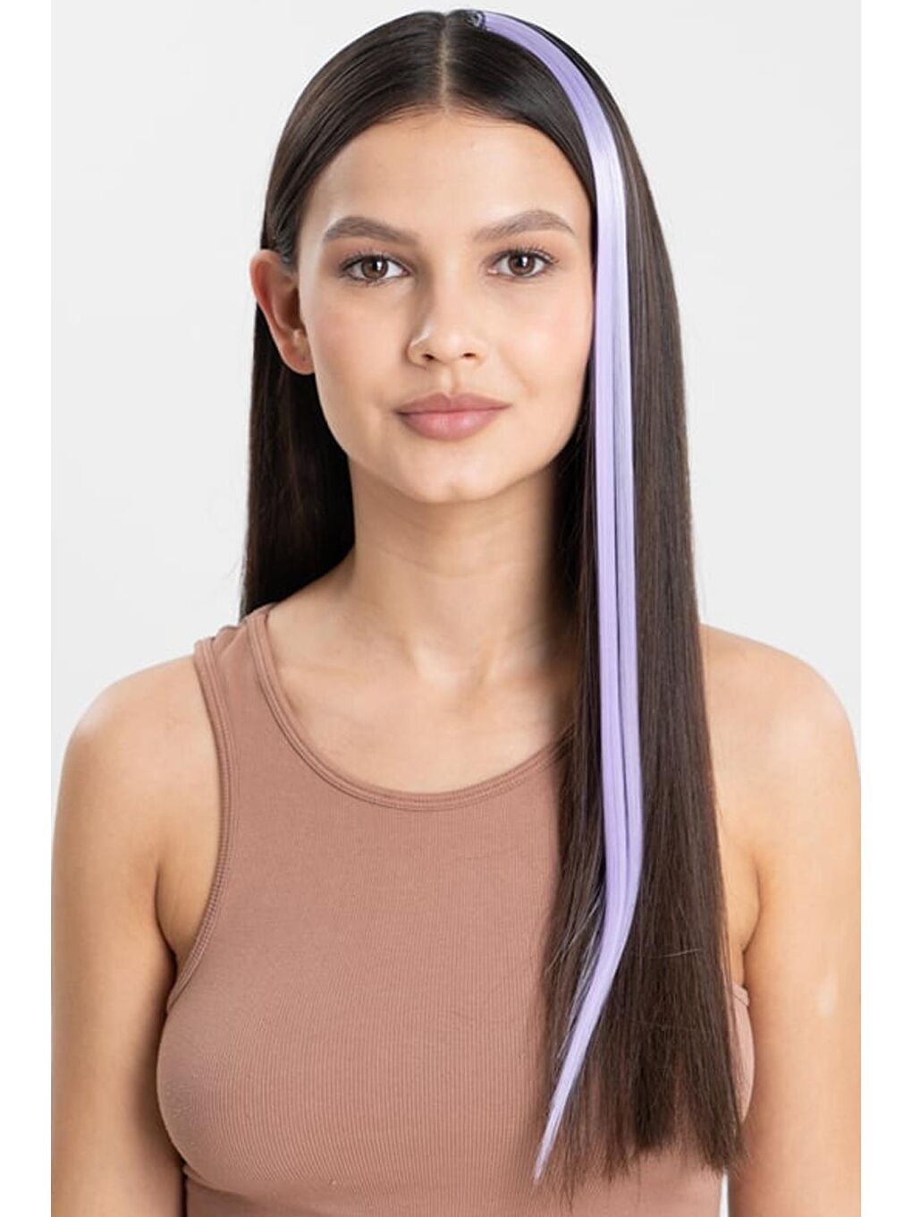 Lila Uzun Düz Sentetik Saç Uzatma Çıt Çıt Postiş-1