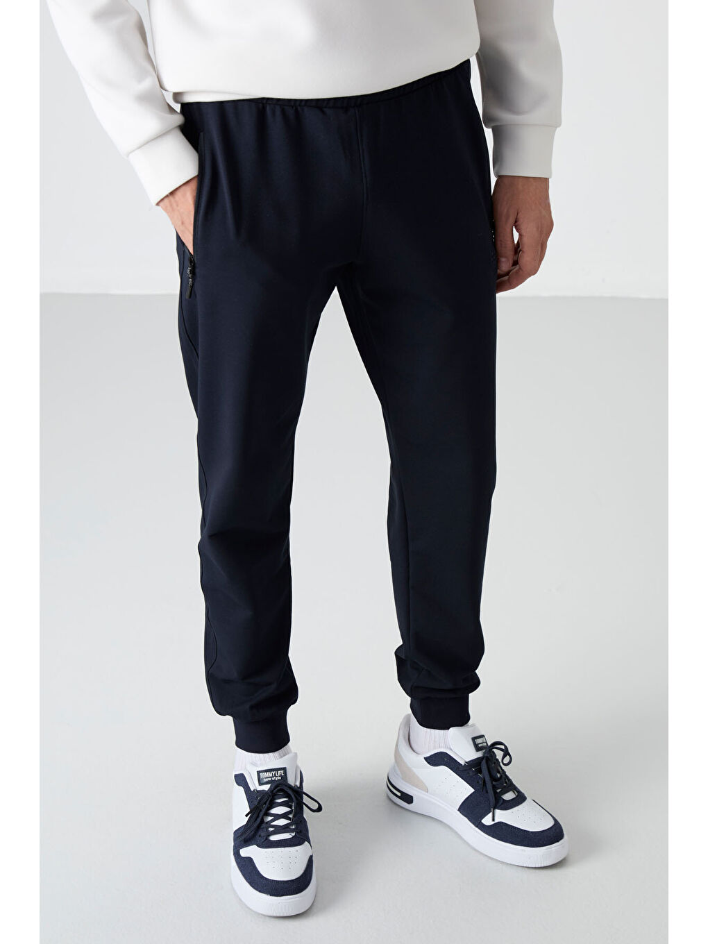 Lacivert Air Baskılı Fermuar Cepli Standart Kalıp Erkek Jogger Eşofman Altı- 84587-3