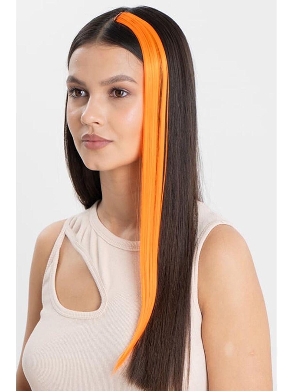 Turuncu Uzun Düz Sentetik Saç Uzatma Çıt Çıt Postiş-1