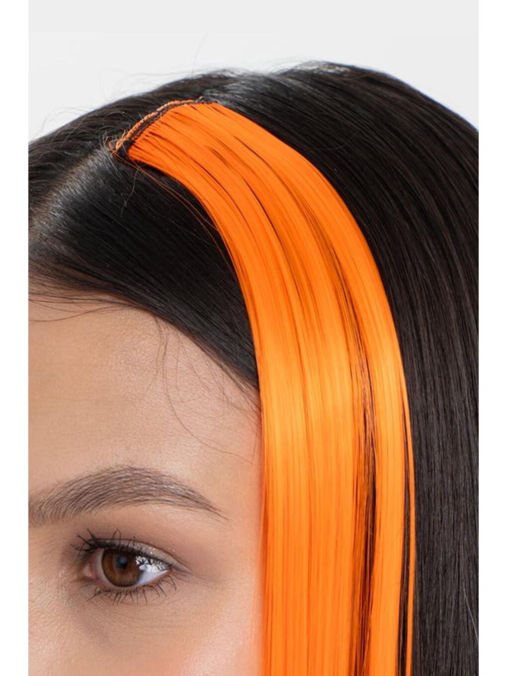 Turuncu Uzun Düz Sentetik Saç Uzatma Çıt Çıt Postiş-2