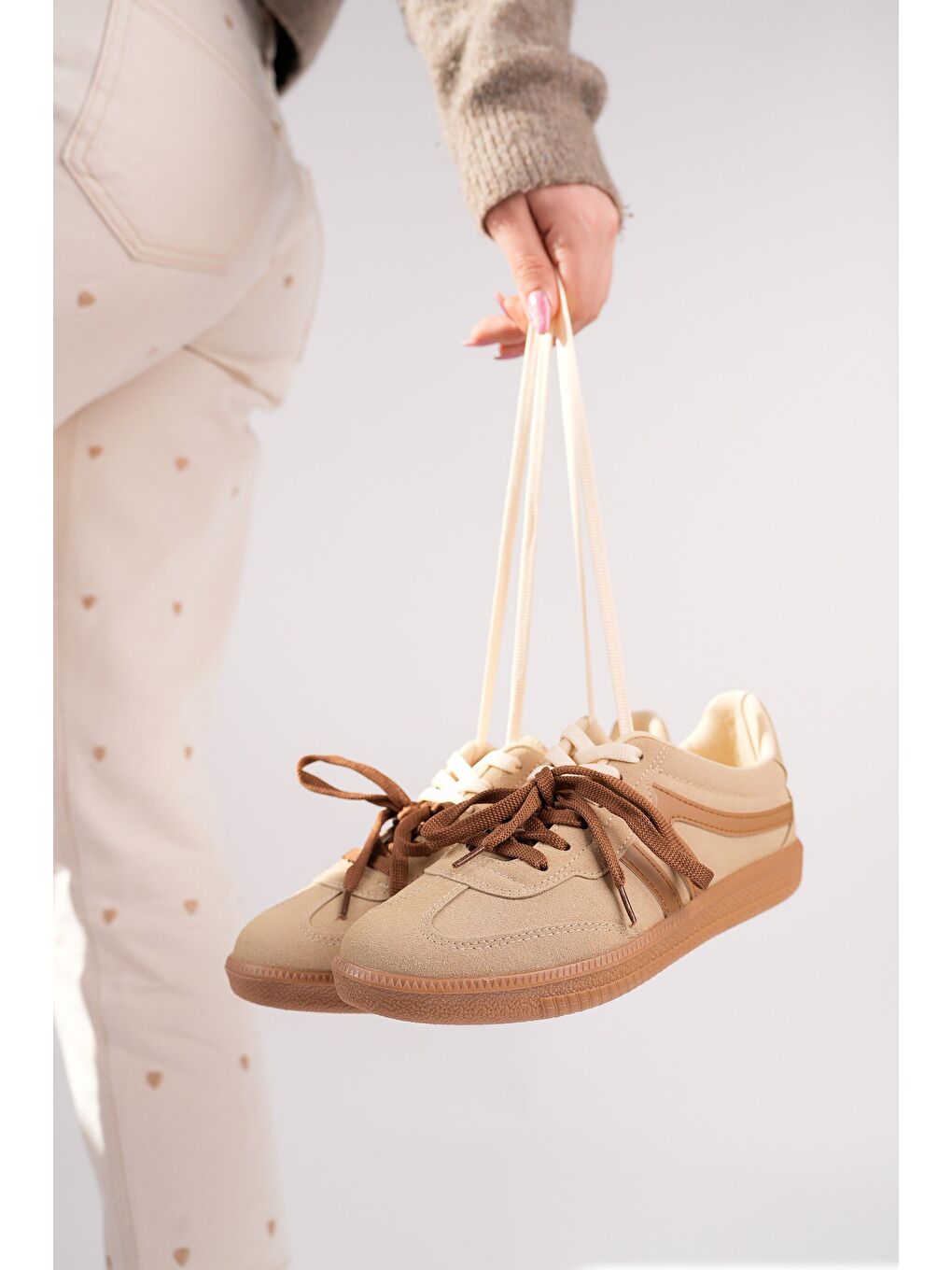 Bej HUXLEY Çift Bağcıklı Günlük Kadın Sneaker Spor Ayakkabı-4