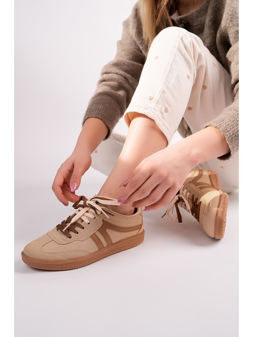 Bej HUXLEY Çift Bağcıklı Günlük Kadın Sneaker Spor Ayakkabı-5