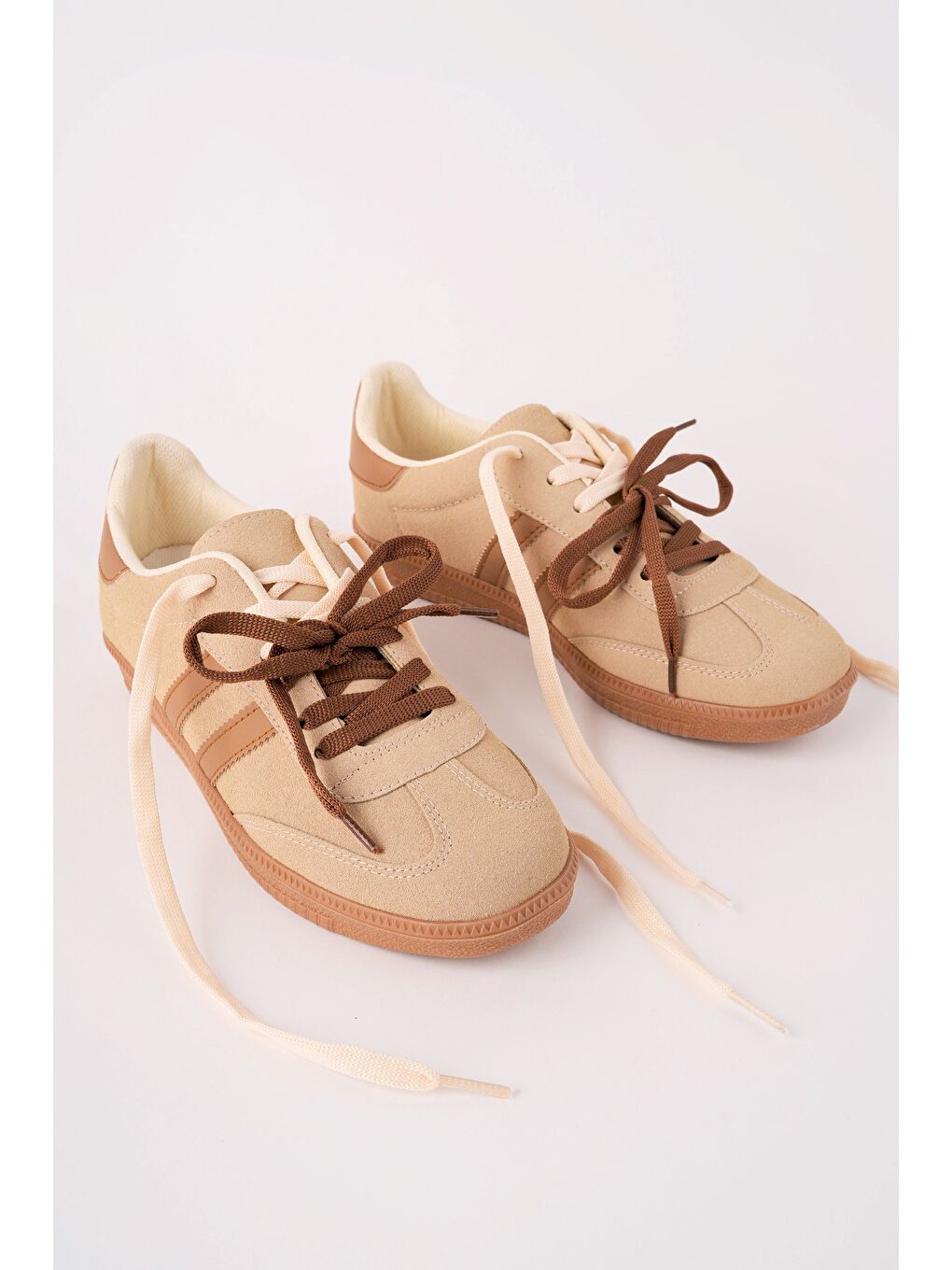 Bej TAUPE Çift Bağcıklı Günlük Kadın Sneaker Spor Ayakkabı-1