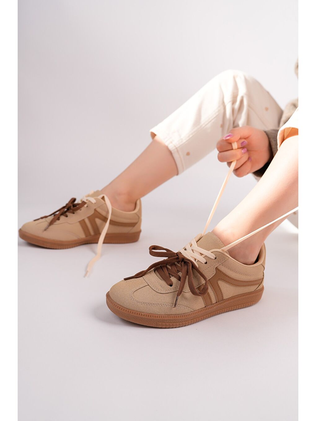 Bej HUXLEY Çift Bağcıklı Günlük Kadın Sneaker Spor Ayakkabı-6